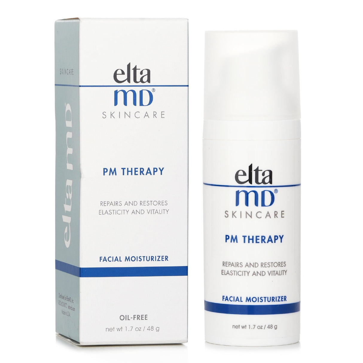 EltaMD PM Therapy Facial Moisturizer in 48g jar, night cream for hydration, skin repair, and anti-aging benefits.