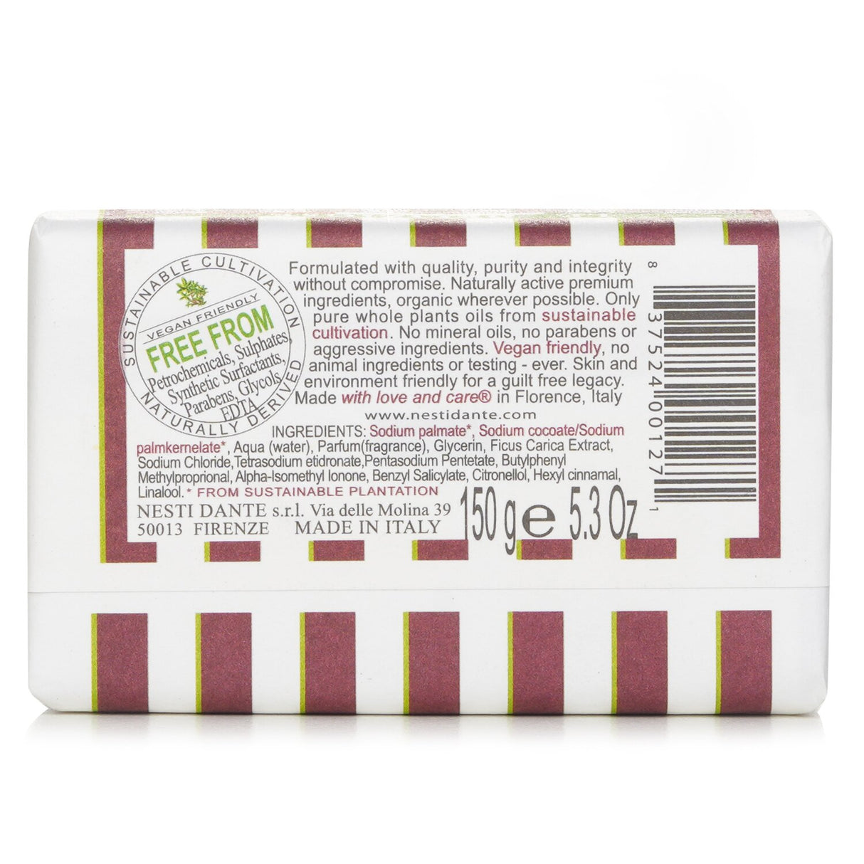 Nesti Dante Green Fig Natural Soap, 150g bar featuring a fresh fig scent and a rich, moisturizing lather for soft skin.