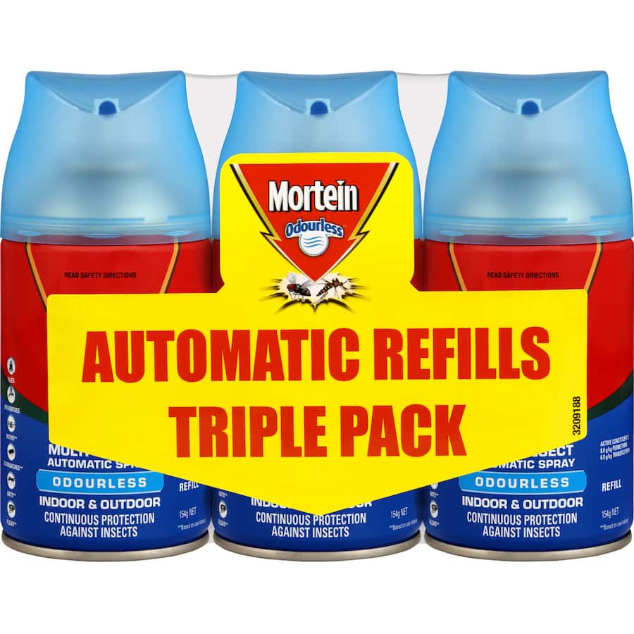 Mortein Automatic Spray System Refill Odourless In/out Doors 154g - Cans 3pack
