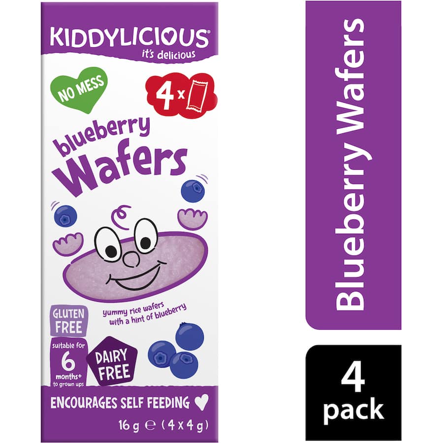 Kiddylicious Baby Snacks Wafers Blueberry 6+ Months 16g 4pack