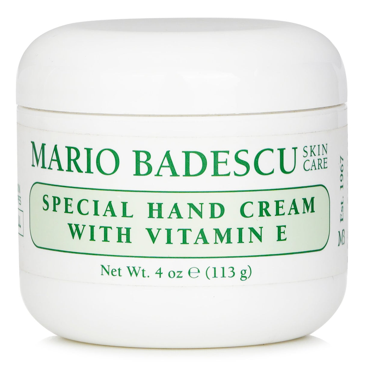 Luxurious Mario Badescu hand cream infused with Vitamin E, ideal for moisturizing and soothing dry, cracked hands.