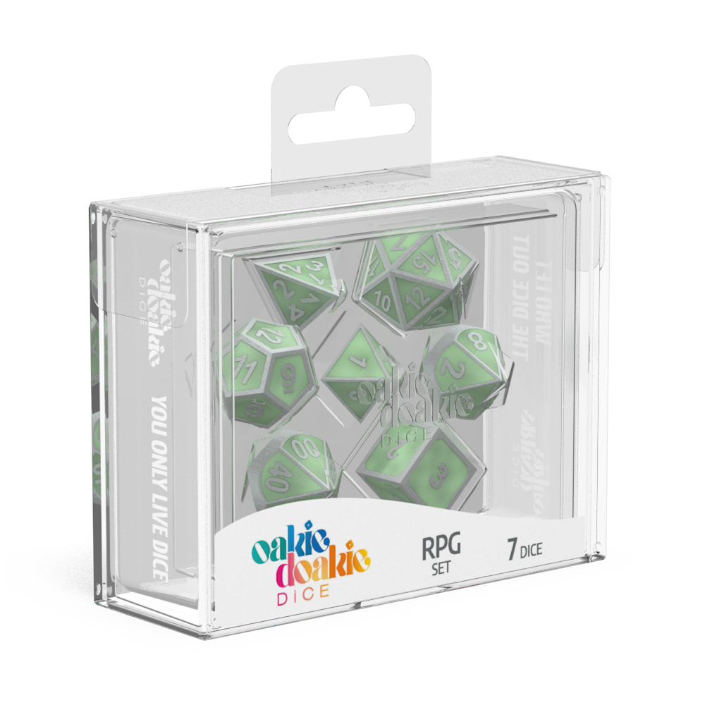 Oakie Doakie: Dice - RPG Set Metal Glow in the Dark - Druids Blaze (7)