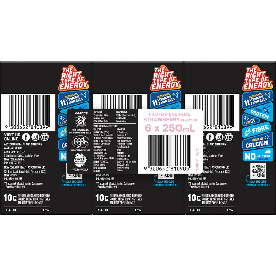 Sanitarium Up & Go Liquid Breakfast Strawberry Protein - 6 x 250mL