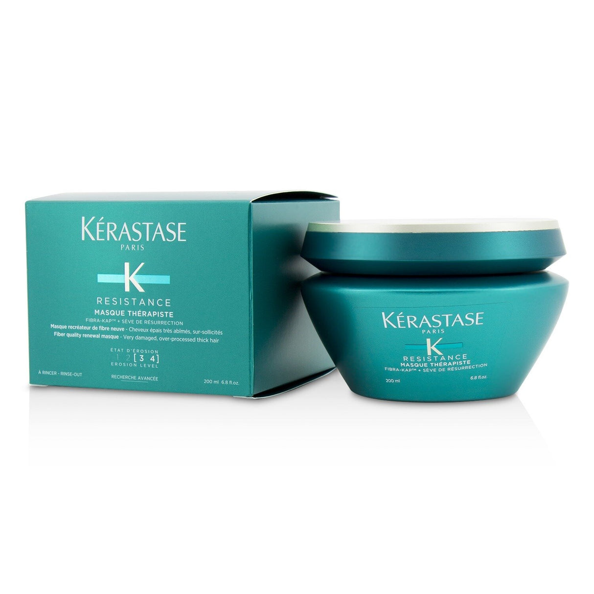 Kerastase Resistance Masque Therapiste for very damaged thick hair, providing deep hydration and repair with a buttery texture.