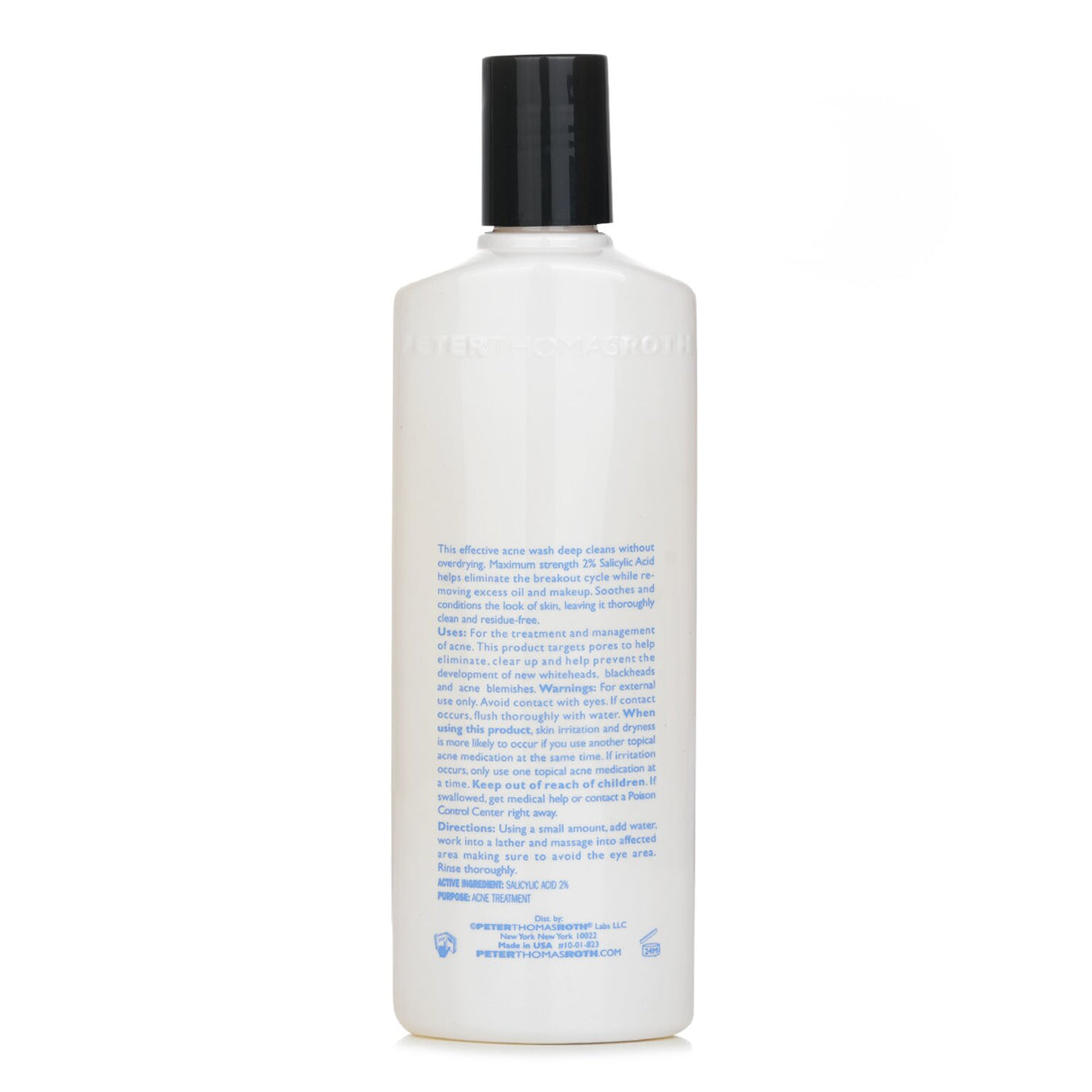 Peter Thomas Roth Acne Clearing Wash in 250ml bottle, designed to combat acne with 2% Salicylic Acid and soothing ingredients.