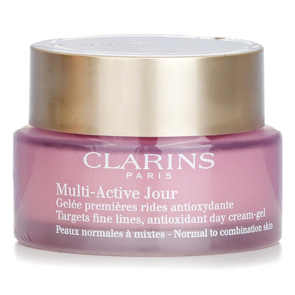 Clarins Multi-Active Day cream-gel for normal to combination skin, targeting fine lines with antioxidant and revitalizing properties.