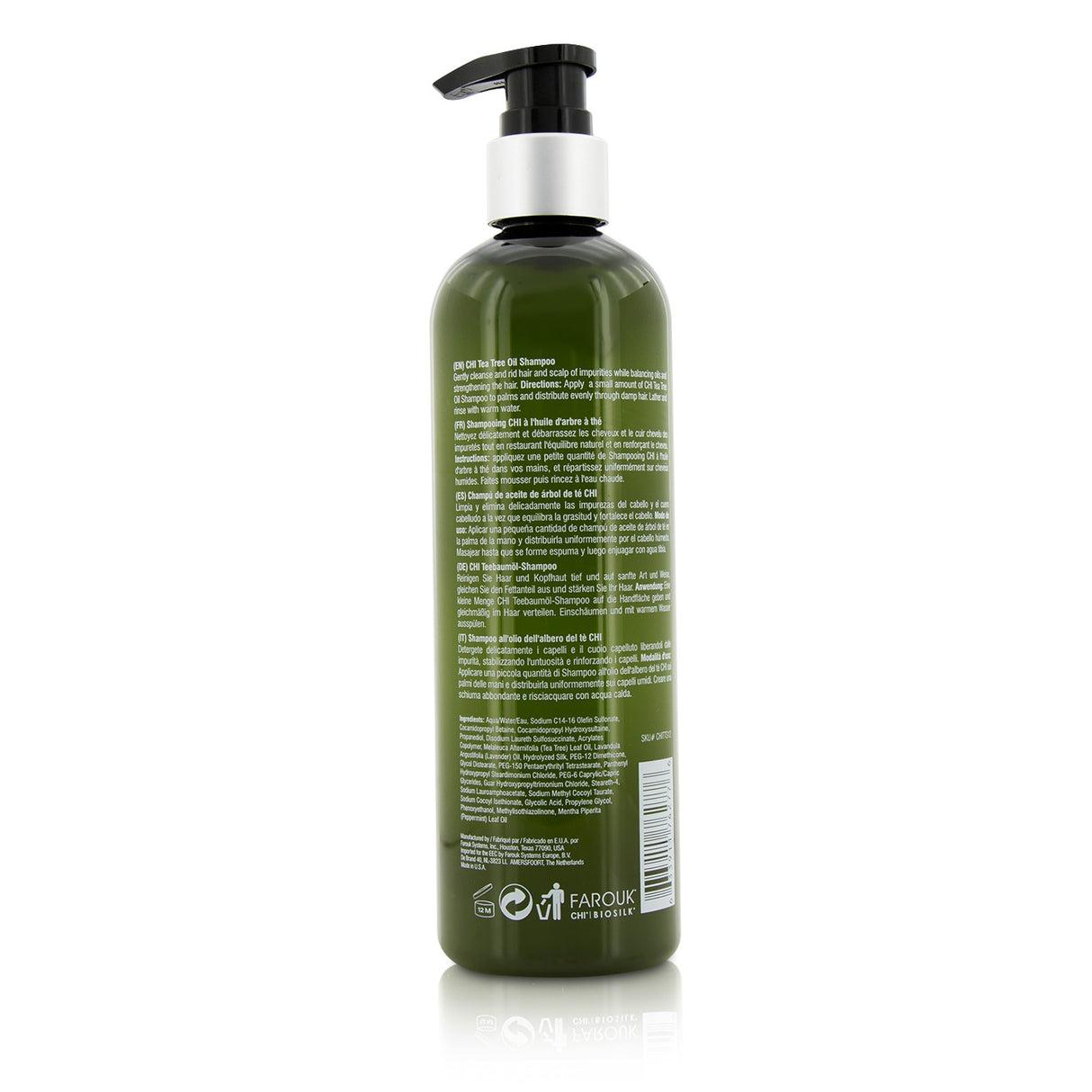 Refreshing CHI Tea Tree Oil Shampoo in a 355ml bottle, infused with Tea Tree Oil and Peppermint for healthy, shiny hair.