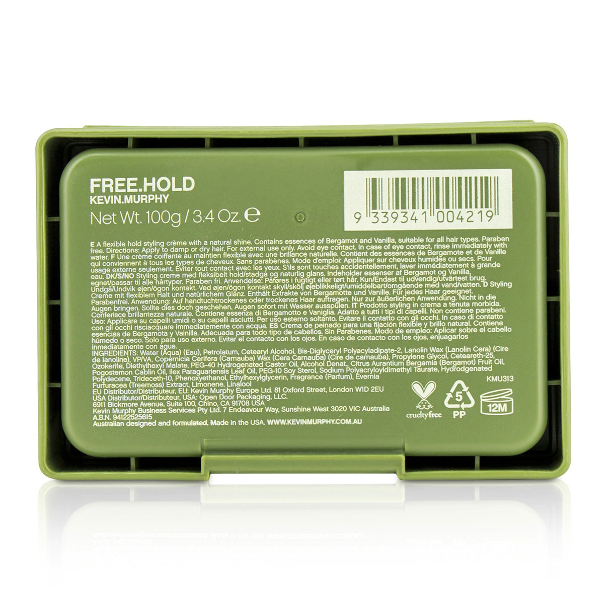 Kevin.Murphy Free.Hold 100g, a versatile styling paste for medium hold, enriched with bergamot and vanilla for shine and thickness.