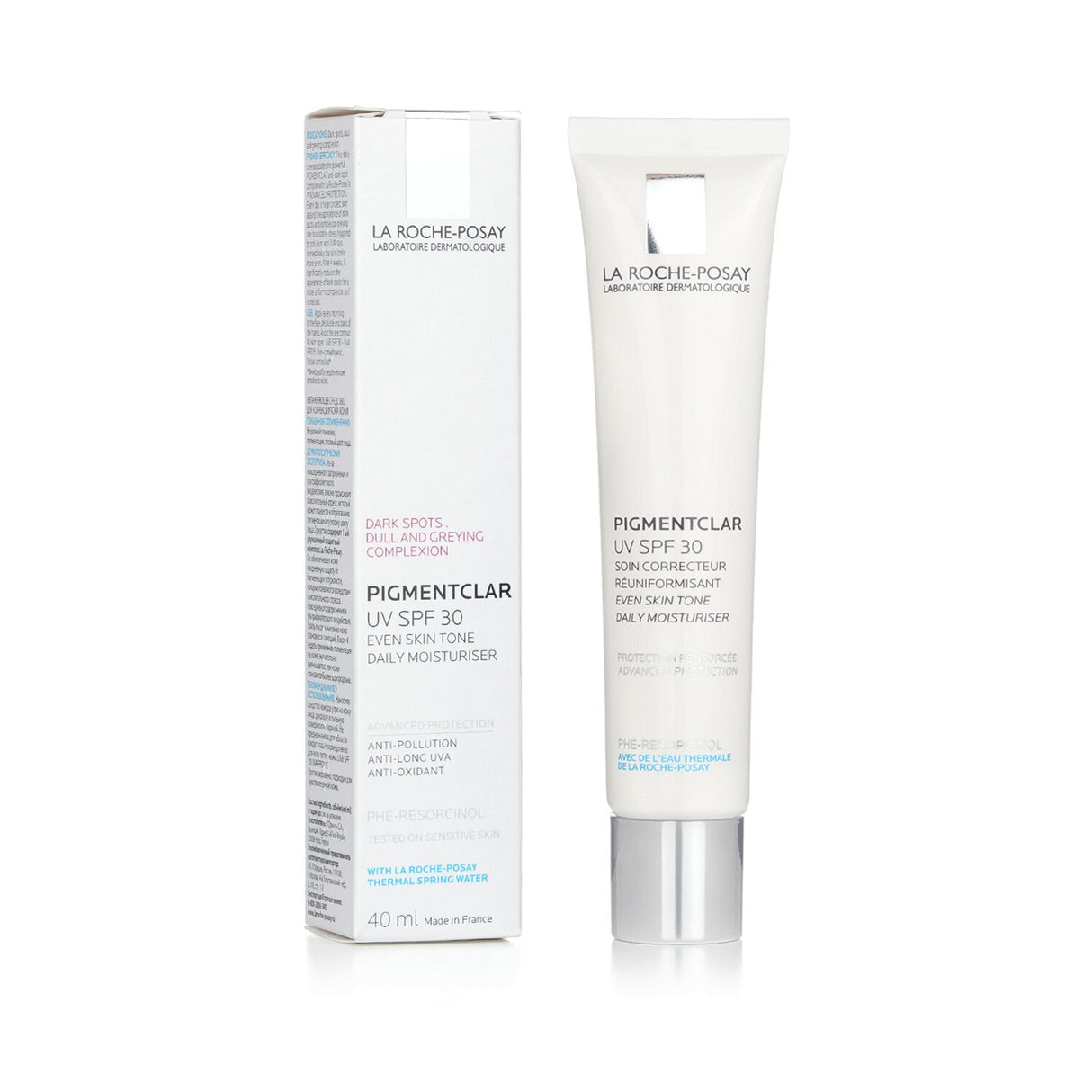 La Roche Posay Pigmentclar UV SPF30 moisturizer for dark spot correction and sun protection in a 40ml bottle.