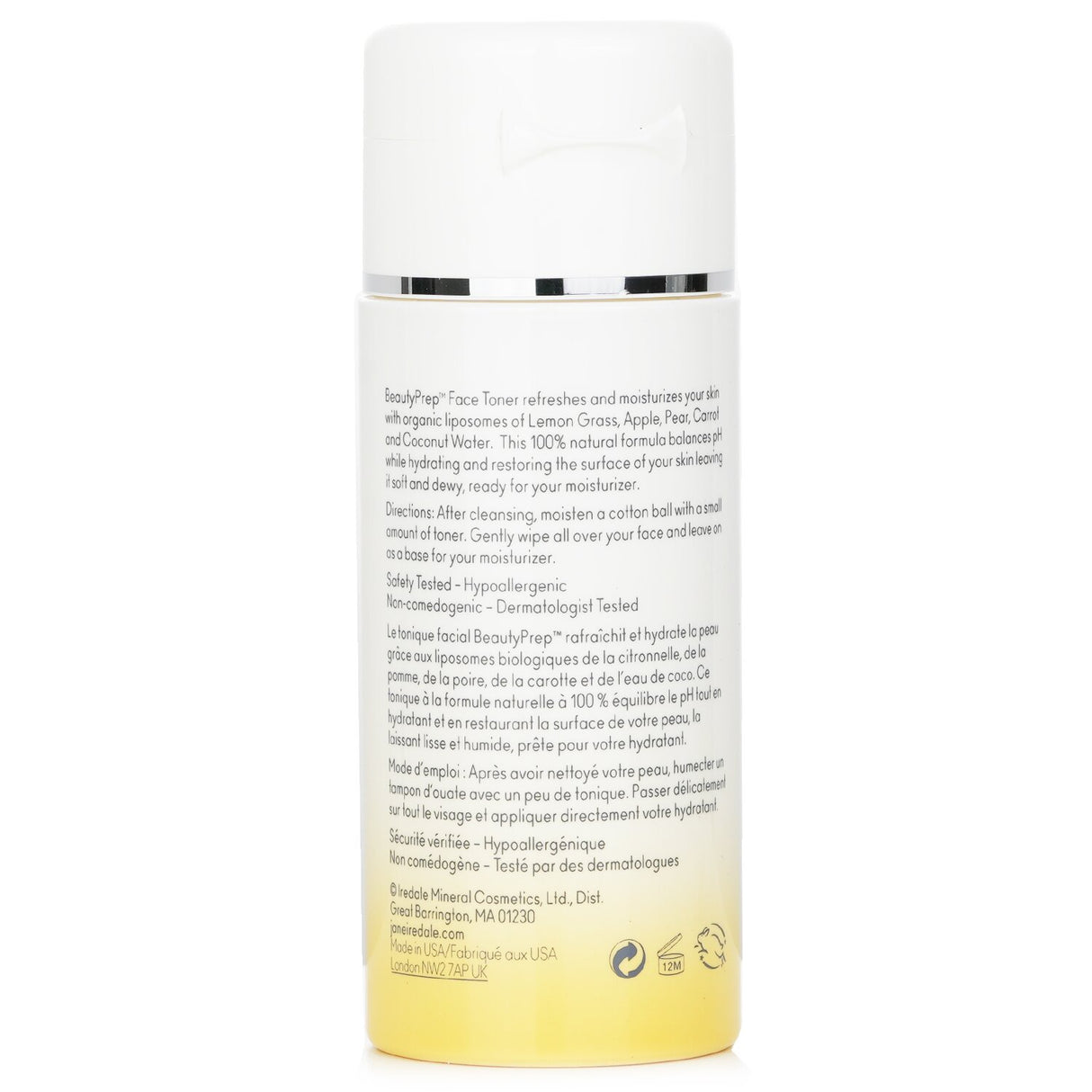 Jane Iredale BeautyPrep Face Toner bottle with a fresh organic Lemongrass scent, designed to hydrate and balance skin's pH.