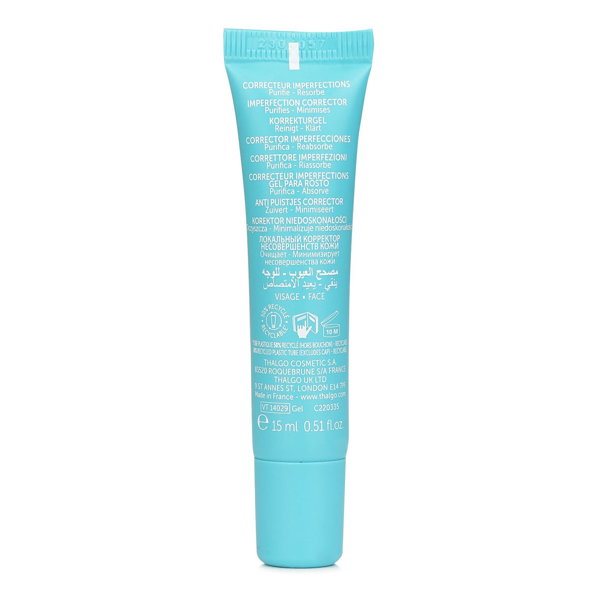 Thalgo Purete Marine Imperfection Corrector gel for oily skin, targets shine, pores, and blemishes with zinc and hyaluronic acid.