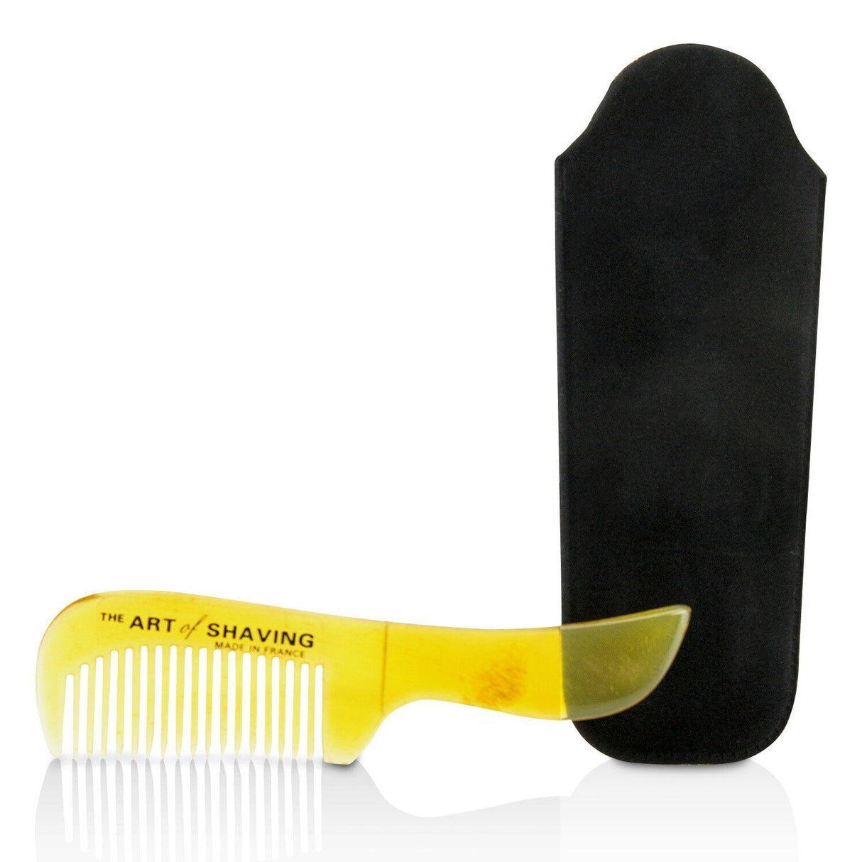 Handmade Water Buffalo Horn mustache comb in sleek black suedine, designed for precise grooming and comfortable grip.
