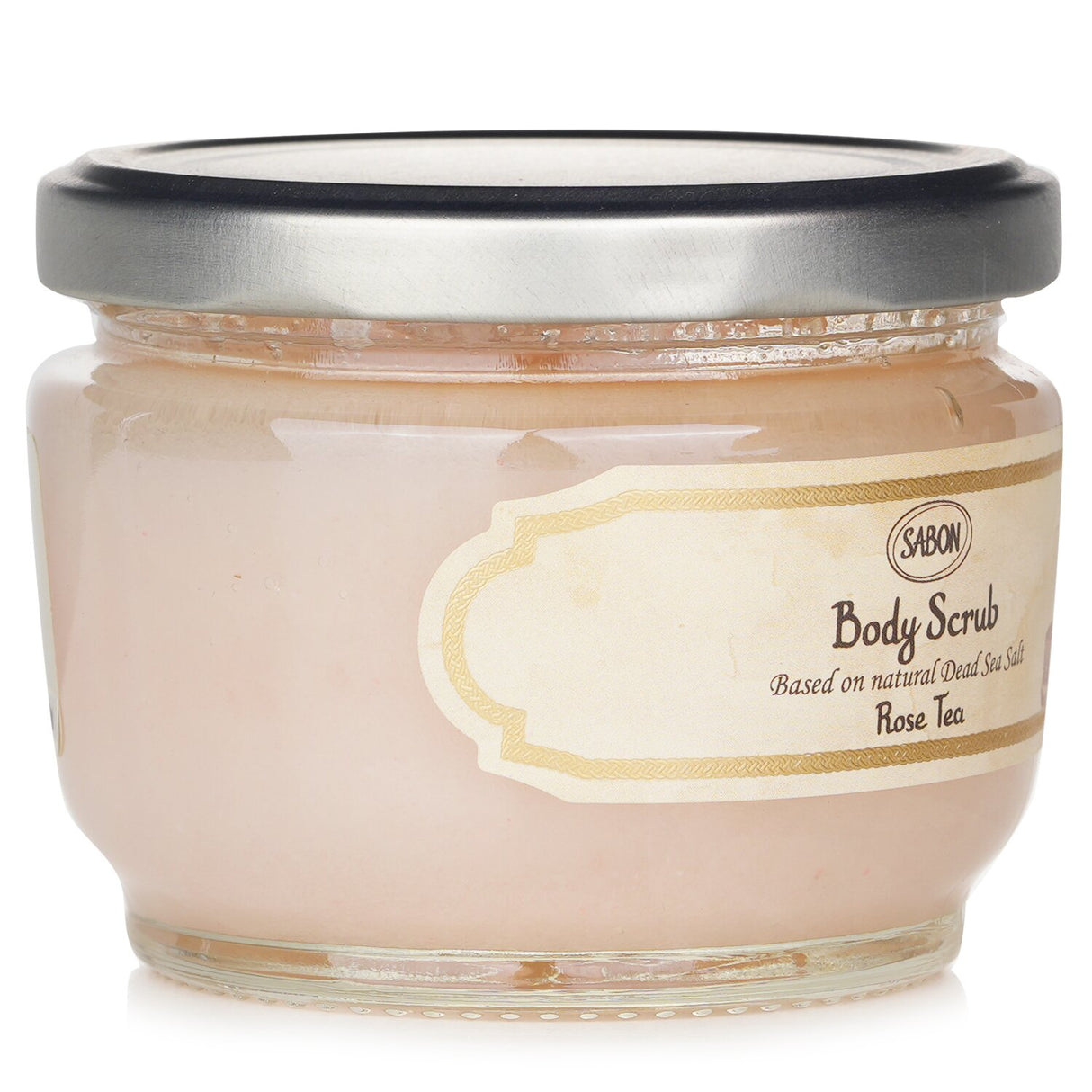 Exfoliating Sabon Body Scrub in Rose Tea, enriched with natural oils for soft, smooth skin and a delicate scent.