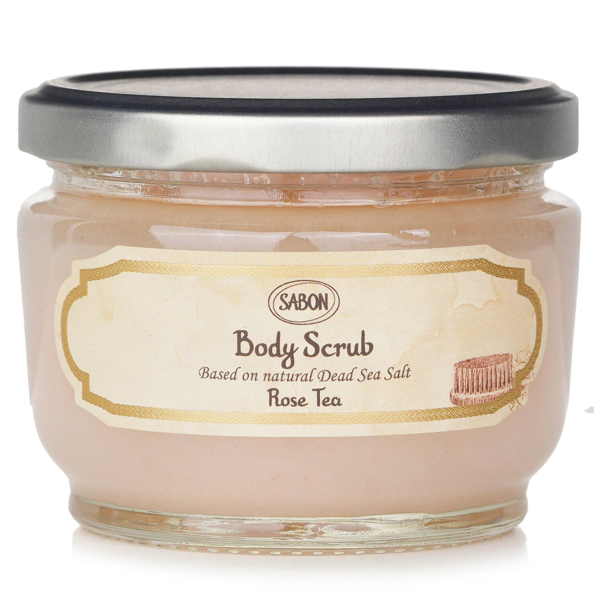 Luxurious Sabon Body Scrub in Rose Tea, featuring Dead Sea Salt for exfoliation and nourishing oils for hydration.