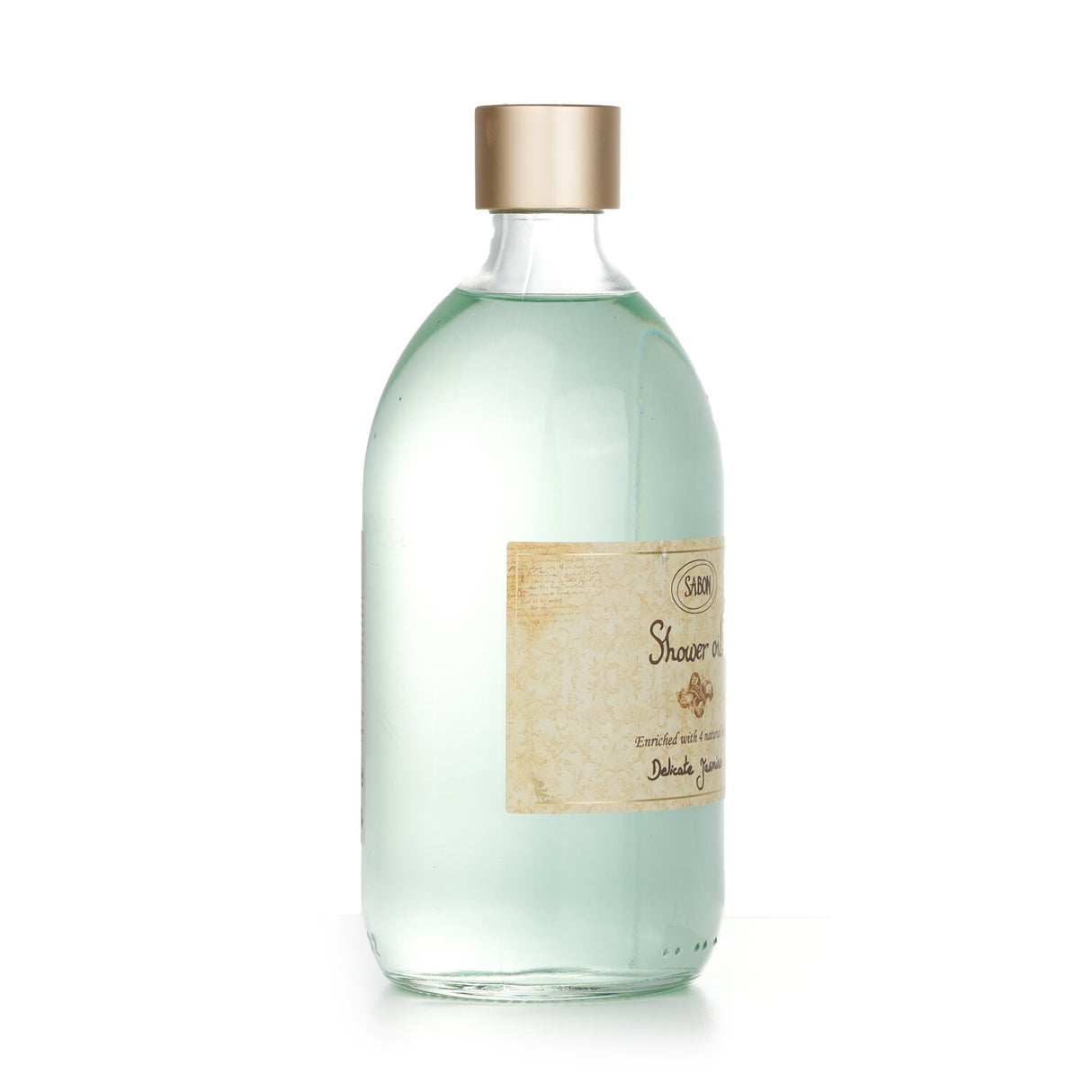 Sabon Shower Oil in Delicate Jasmine, 500ml, nourishes and hydrates skin while offering a luxurious, floral shower experience.