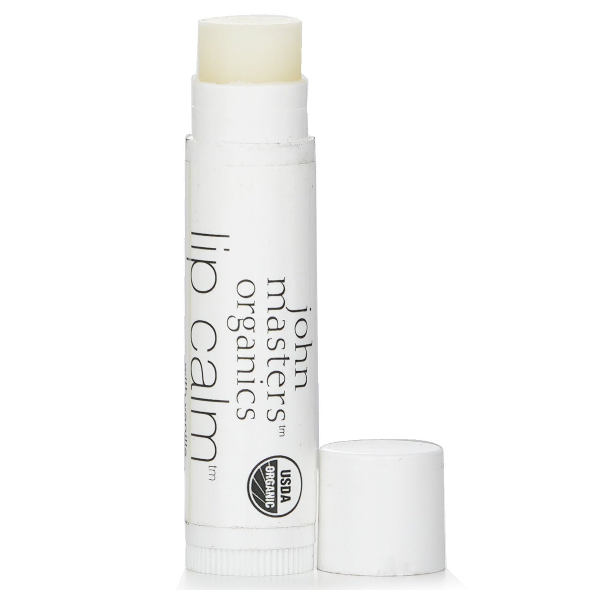 Luxurious vanilla lip balm from John Masters Organics, offering intense hydration and protection for soft, healthy lips.