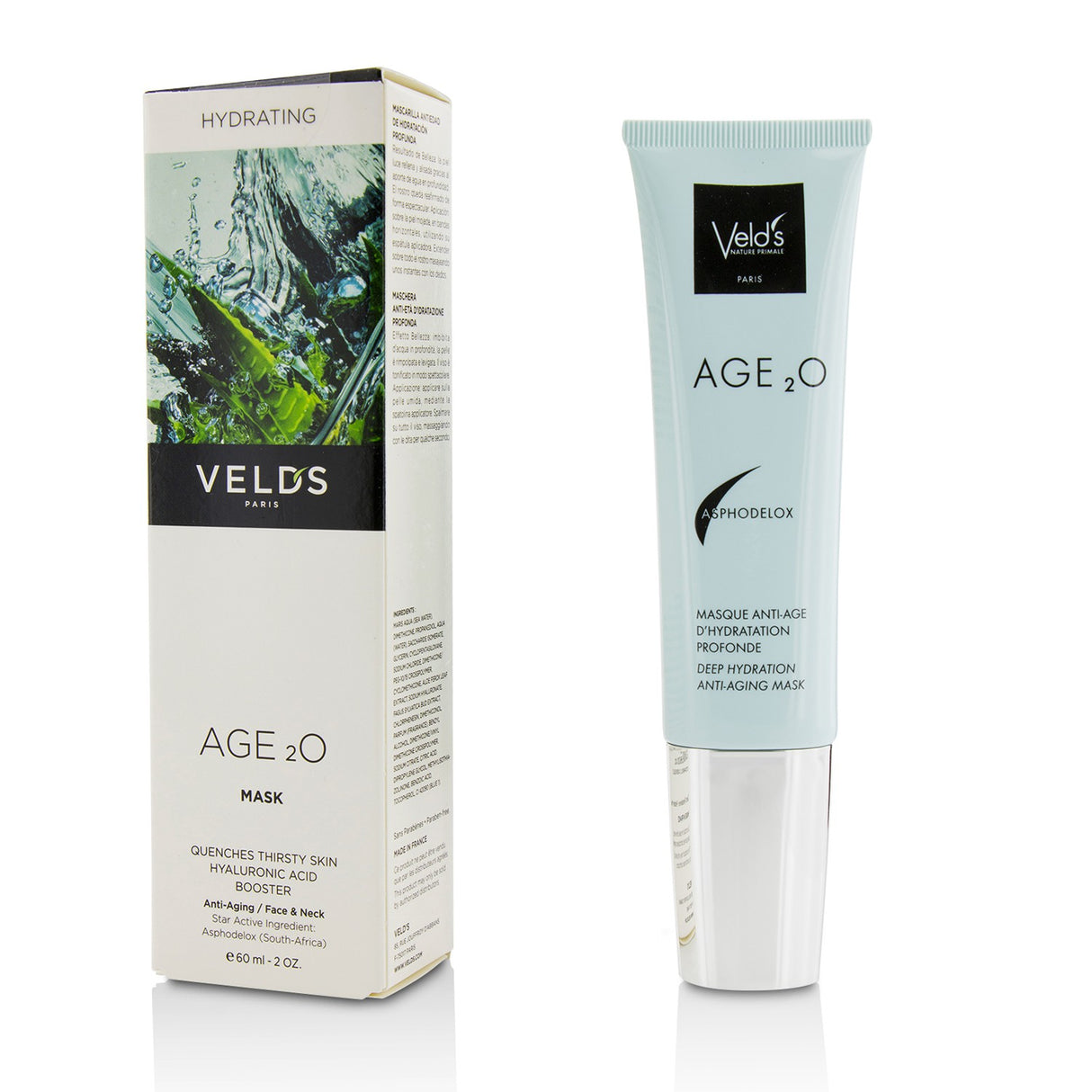 Veld's AGE 2O Deep Hydration Anti-Aging Mask in a 60ml jar, designed to deeply hydrate and reduce signs of aging.