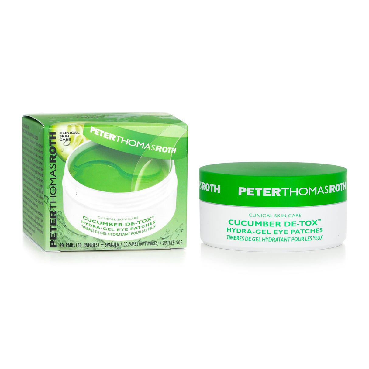 Refreshing Peter Thomas Roth Cucumber De-Tox Hydra-Gel Eye Patches, hydrating and rejuvenating tired eyes with 30 pairs.