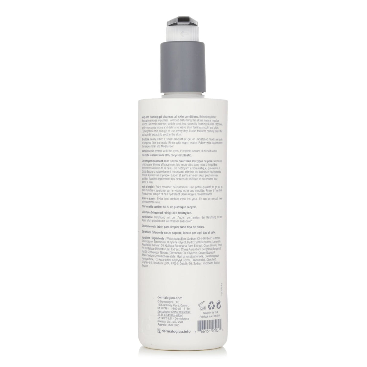 Gentle 500ml cleansing gel by Dermalogica, ideal for all skin types, removes impurities and soothes without irritation.