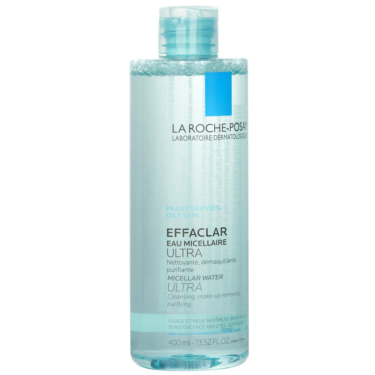 La Roche Posay Effaclar Micellar Water in 400ml, a gentle cleanser for oily skin, removes makeup and impurities without rinsing.