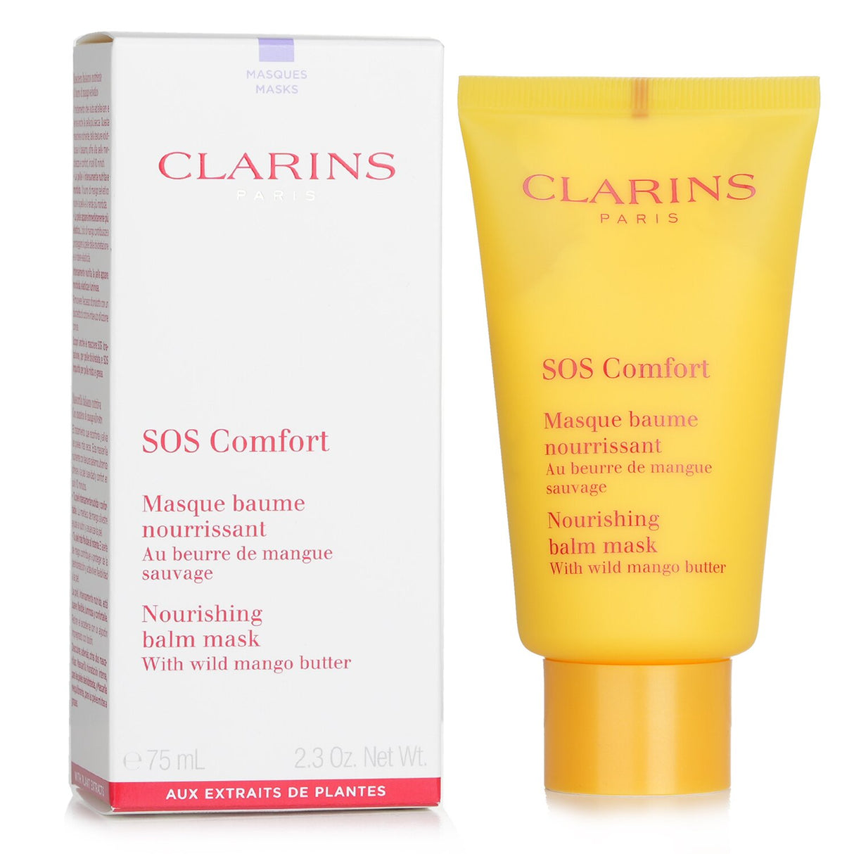 Clarins SOS Comfort Nourishing Balm Mask with Wild Mango Butter, hydrating dry skin for a soft, radiant, and pampered feel.