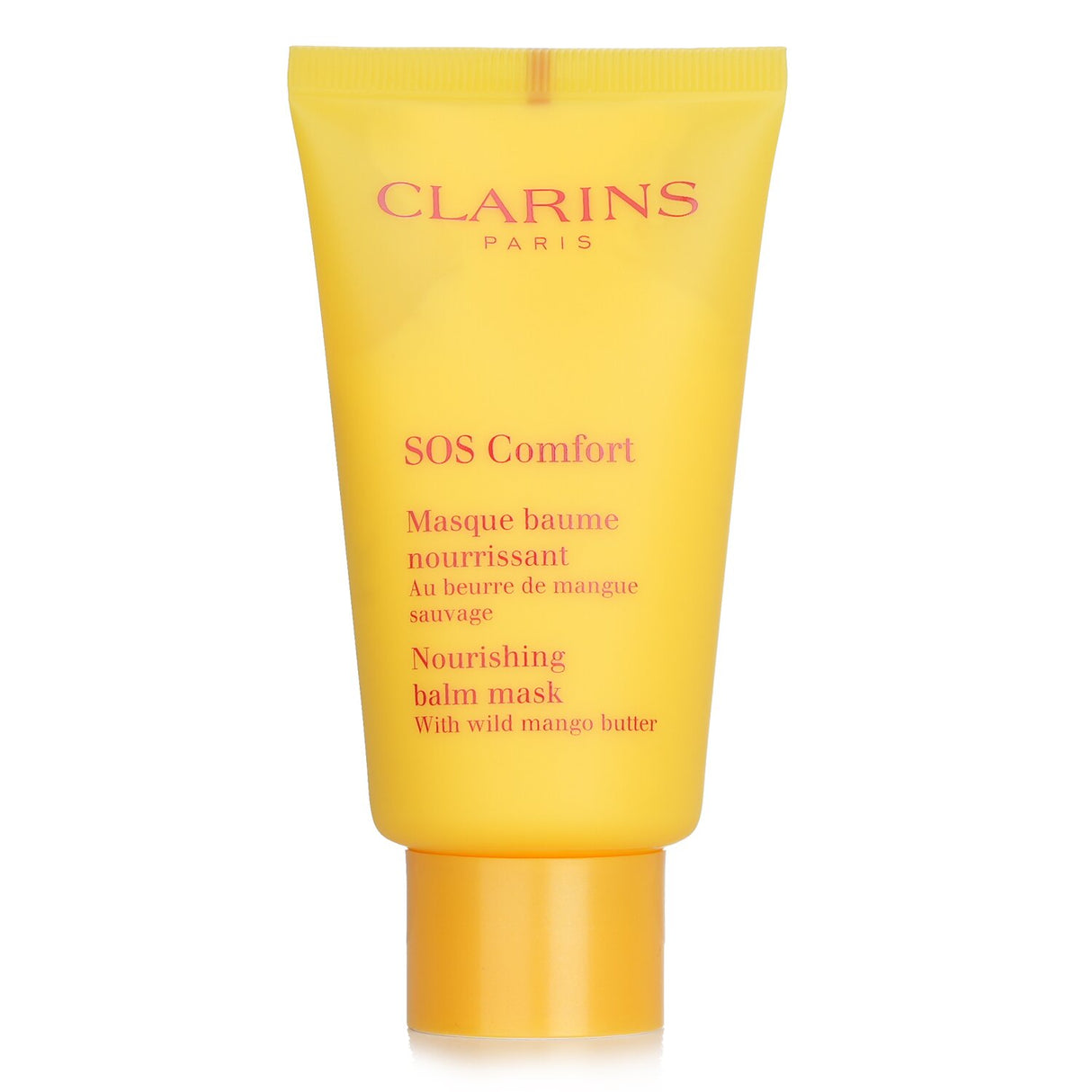 Clarins SOS Comfort Balm Mask with Wild Mango Butter for dry skin, providing rich hydration and nourishment in a 75ml tube.
