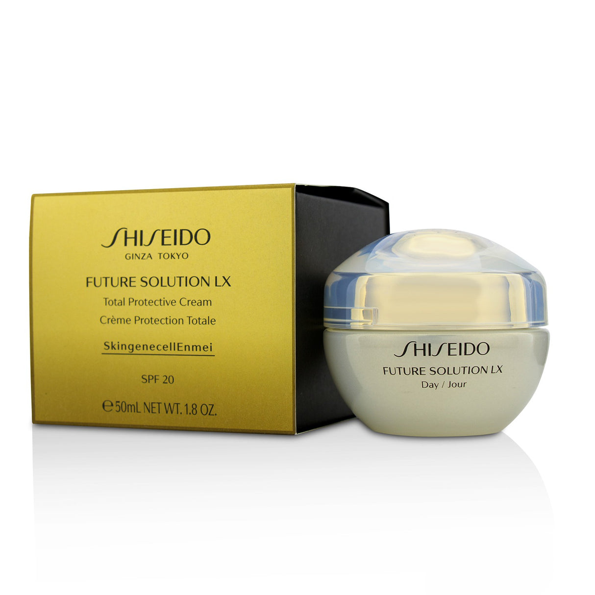 Shiseido Future Solution LX Total Protective Cream SPF 20 in a 50ml jar, providing hydration and anti-aging benefits.