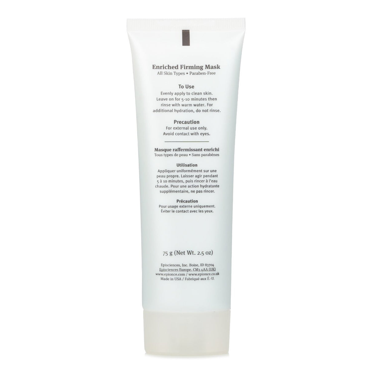 Epionce Enriched Firming Mask (75g) hydrates and calms all skin types, enhancing elasticity and reducing redness.