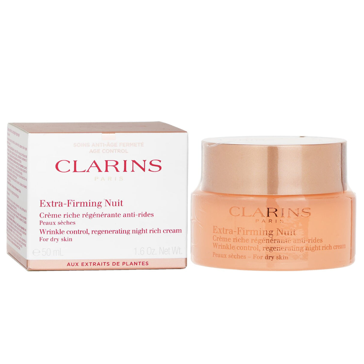 Rich, regenerating night cream by Clarins, infused with Kangaroo Flower extract for youthful, firm, and radiant skin.