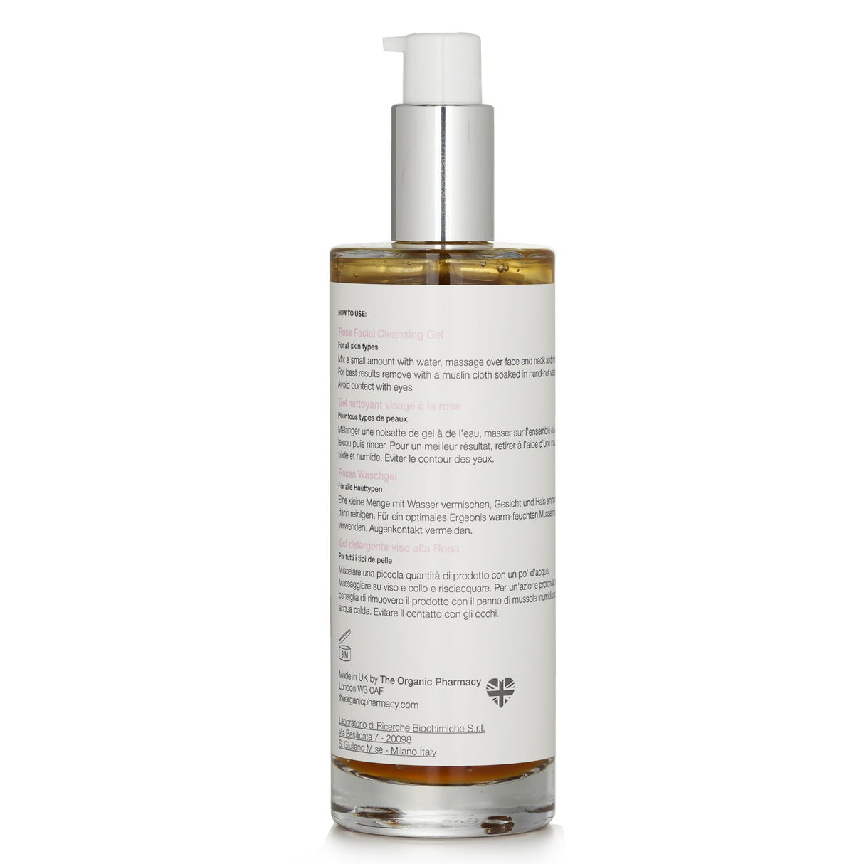 Organic Rose Facial Cleansing Gel in a 100ml bottle, gently removes impurities and hydrates all skin types naturally.