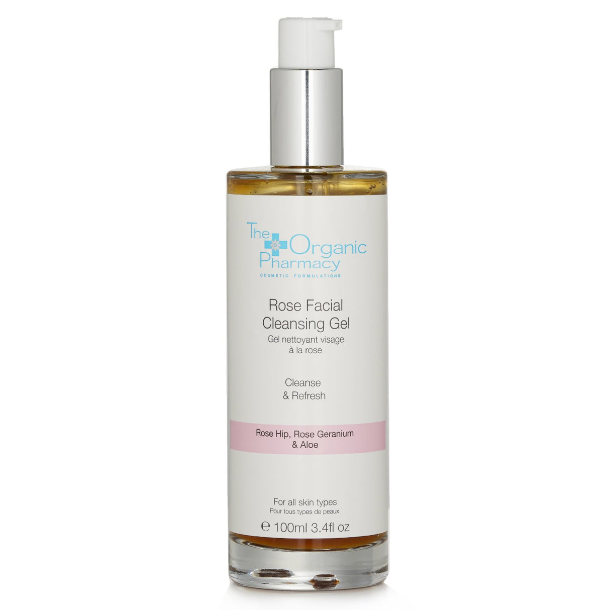 Organic Rose Facial Cleansing Gel with Aloe and Calendula for gentle makeup removal and refreshed, radiant skin.