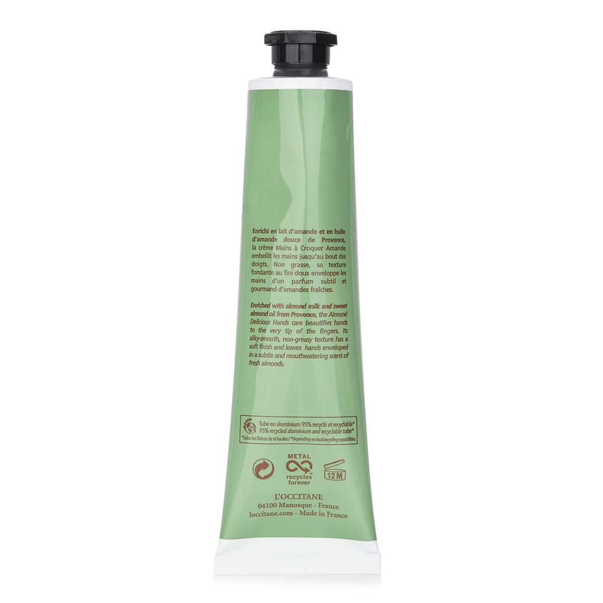 Luxurious 75ml L'Occitane hand cream enriched with almond milk for hydration and a delicate almond fragrance.