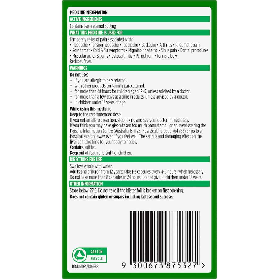 Panadol For Pain Relief Liquid Capsules 20pack