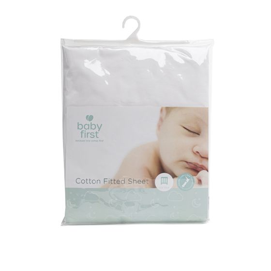 Cot Cotton Sheet - Fitted White - Baby First