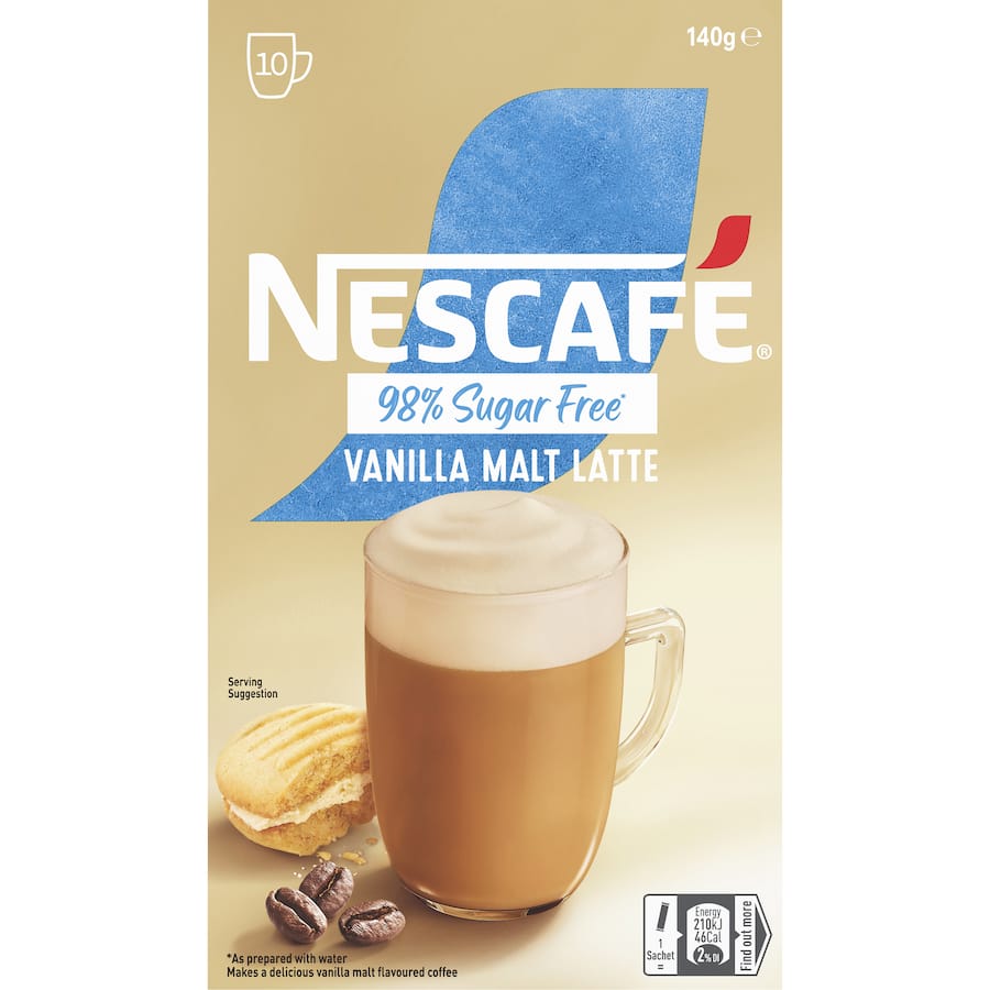 Nescafé Coffee Sachets 98% Sugar Free Vanilla Malt Latte 10 pack 140g