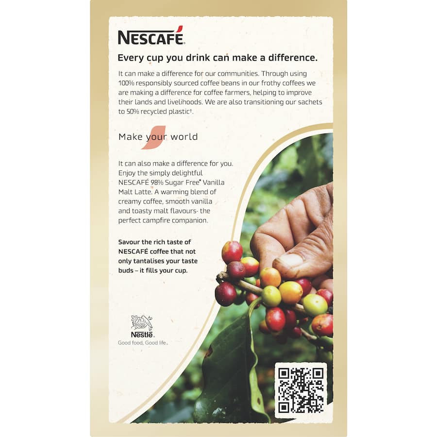 Nescafé Coffee Sachets 98% Sugar Free Vanilla Malt Latte 10 pack 140g