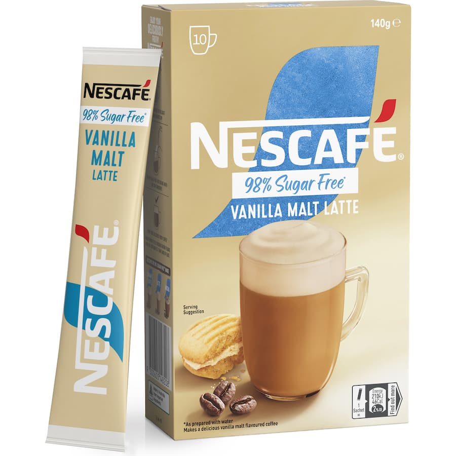 Nescafé Coffee Sachets 98% Sugar Free Vanilla Malt Latte 10 pack 140g