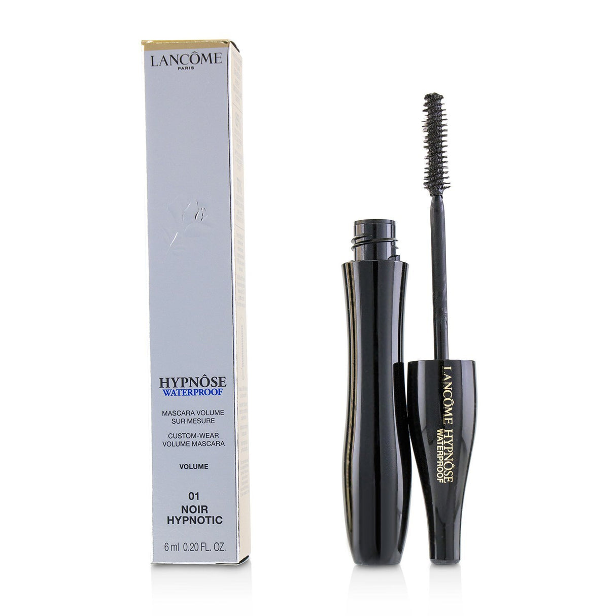 "Lancome Hypnose Waterproof Mascara in #01 Noir Hypnotic, offering dramatic volume and smudge-proof wear for luscious lashes."