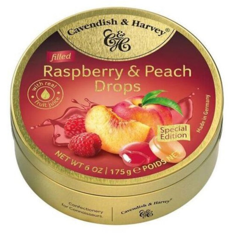 Cavendish & Harvey Tin Raspberry & Peach Drops 175g
