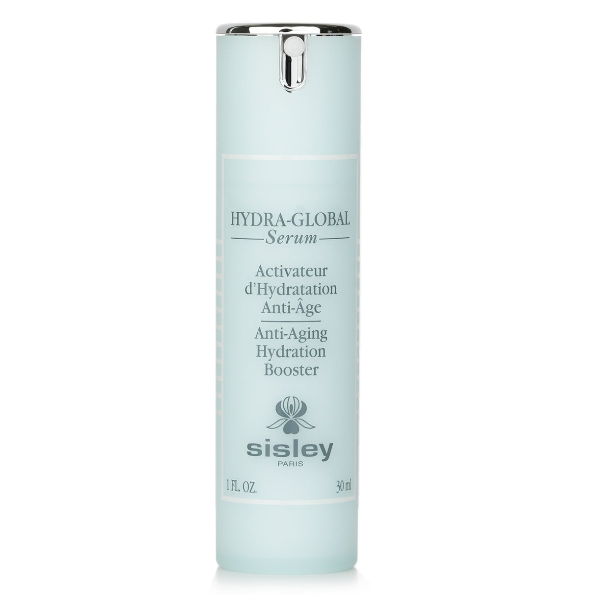 Sisley Hydra-Global Serum in 30ml bottle, an anti-aging hydration booster for a youthful glow and improved skin texture.