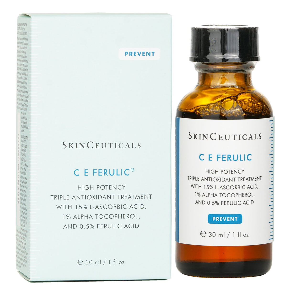 High potency antioxidant facial serum with Vitamin C, E, and Ferulic Acid for youthful, radiant skin.