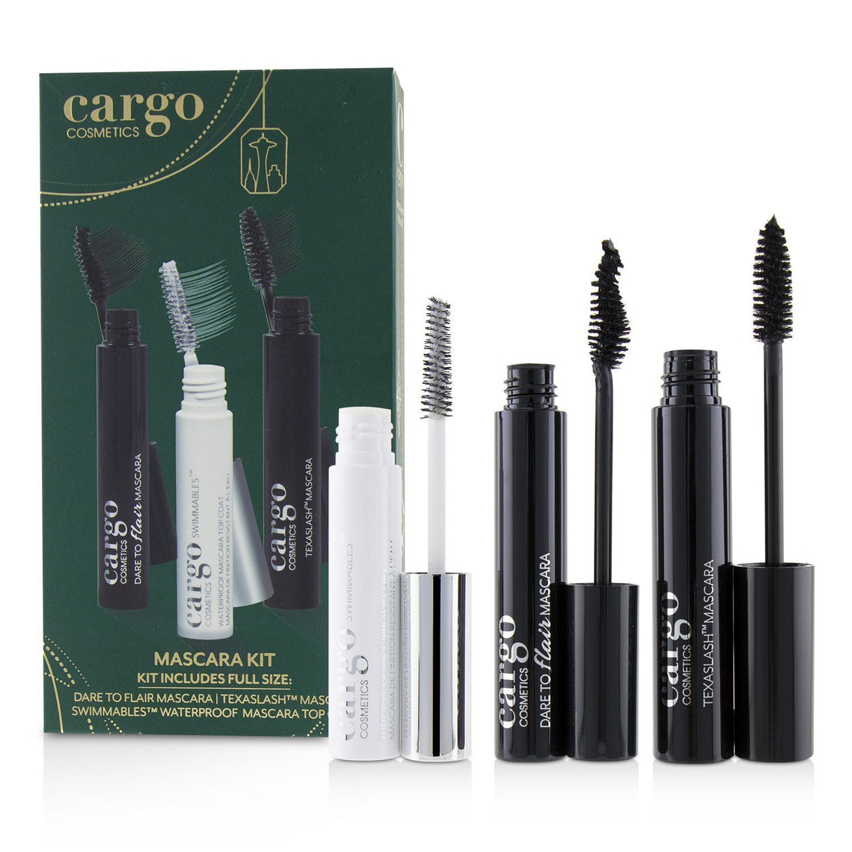 Cargo Mascara Kit with Dare To Flair, Texalash, and Swimmables for stunning, defined, and waterproof lashes.
