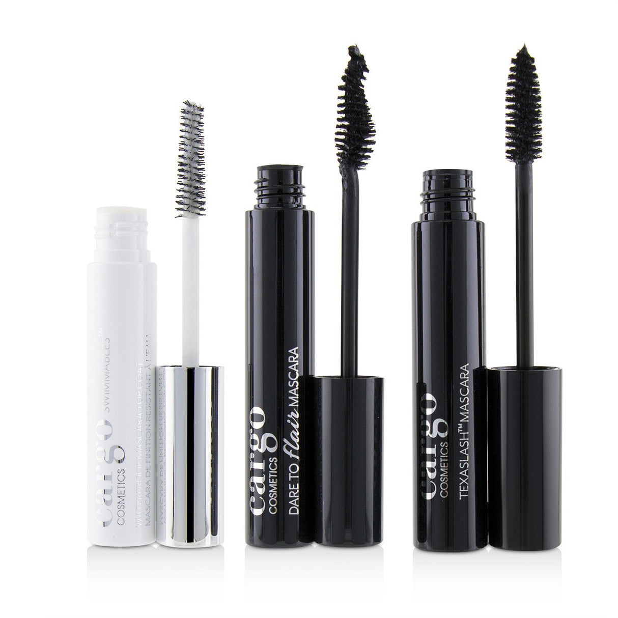 Cargo Mascara Kit features 3 essential mascaras for voluminous, defined, and waterproof lashes, perfect for any occasion.