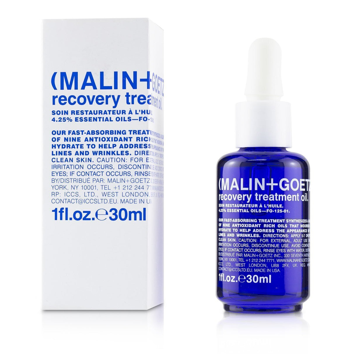 MALIN+GOETZ Recovery Treatment Oil in a 30ml bottle, revitalizing skin with a blend of nourishing oils for hydration and radiance.