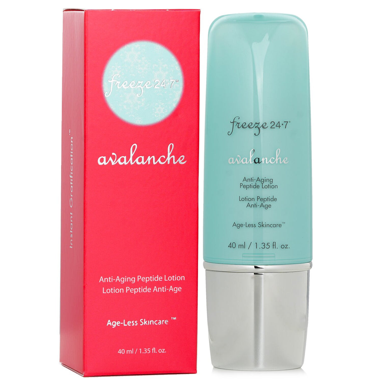 Weightless anti-aging peptide lotion with Vitamins A & E, enhances hydration, reduces wrinkles, and improves skin texture.
