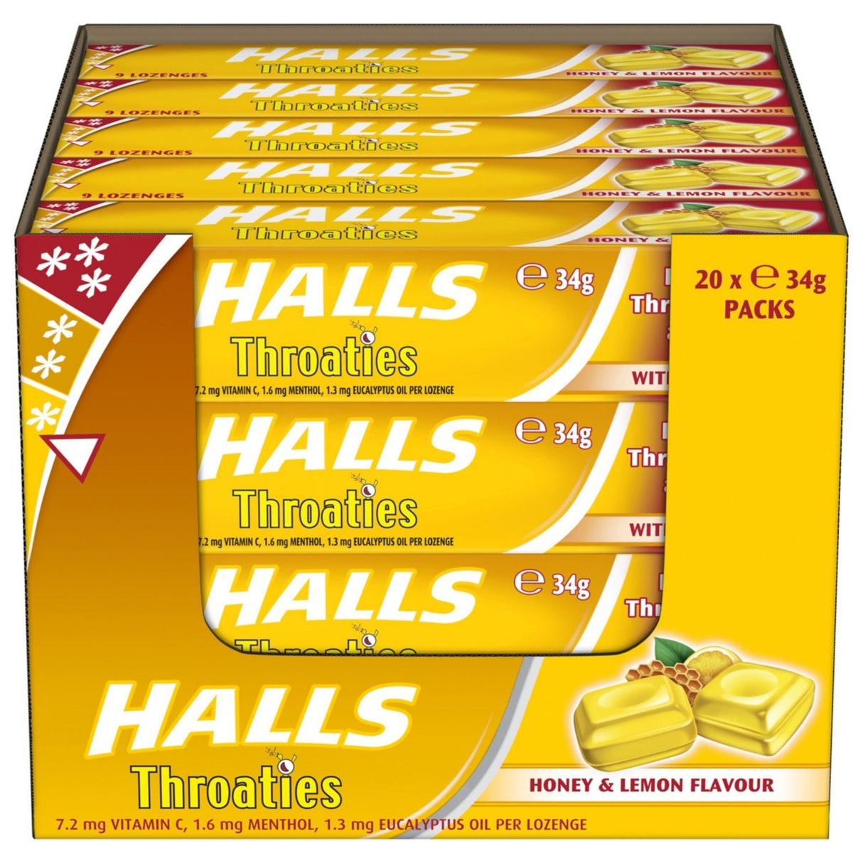Halls Throaties Honey & Lemon Display - 20pcs