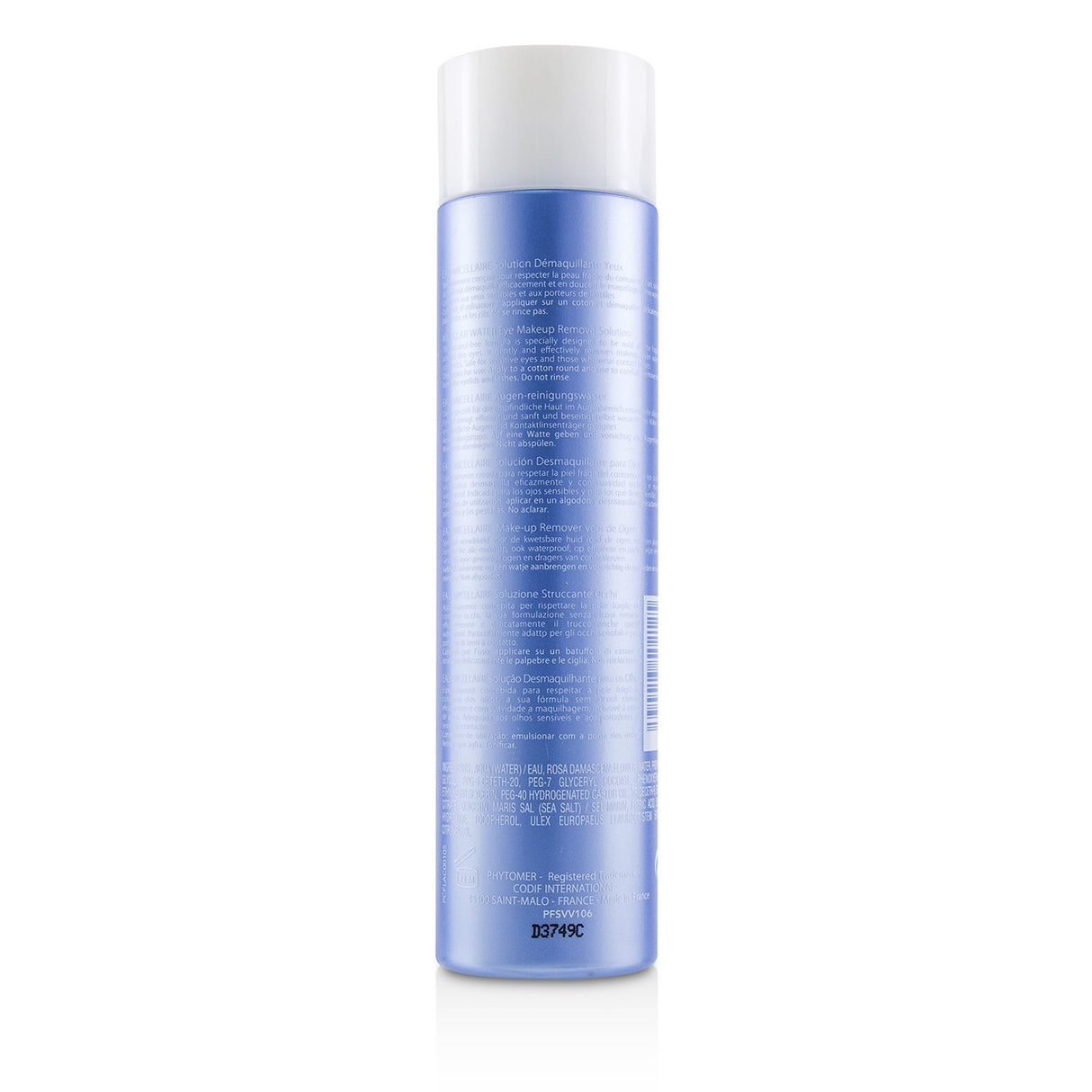 Phytomer Micellar Water eye makeup remover in a 150ml bottle, gentle for sensitive skin and effective on waterproof makeup.