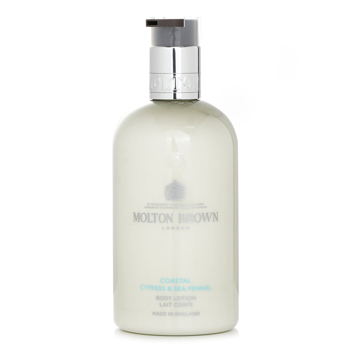 Luxurious 300ml body lotion with coastal cypress and sea fennel scent for fresh, nourished skin. Ideal for daily use.