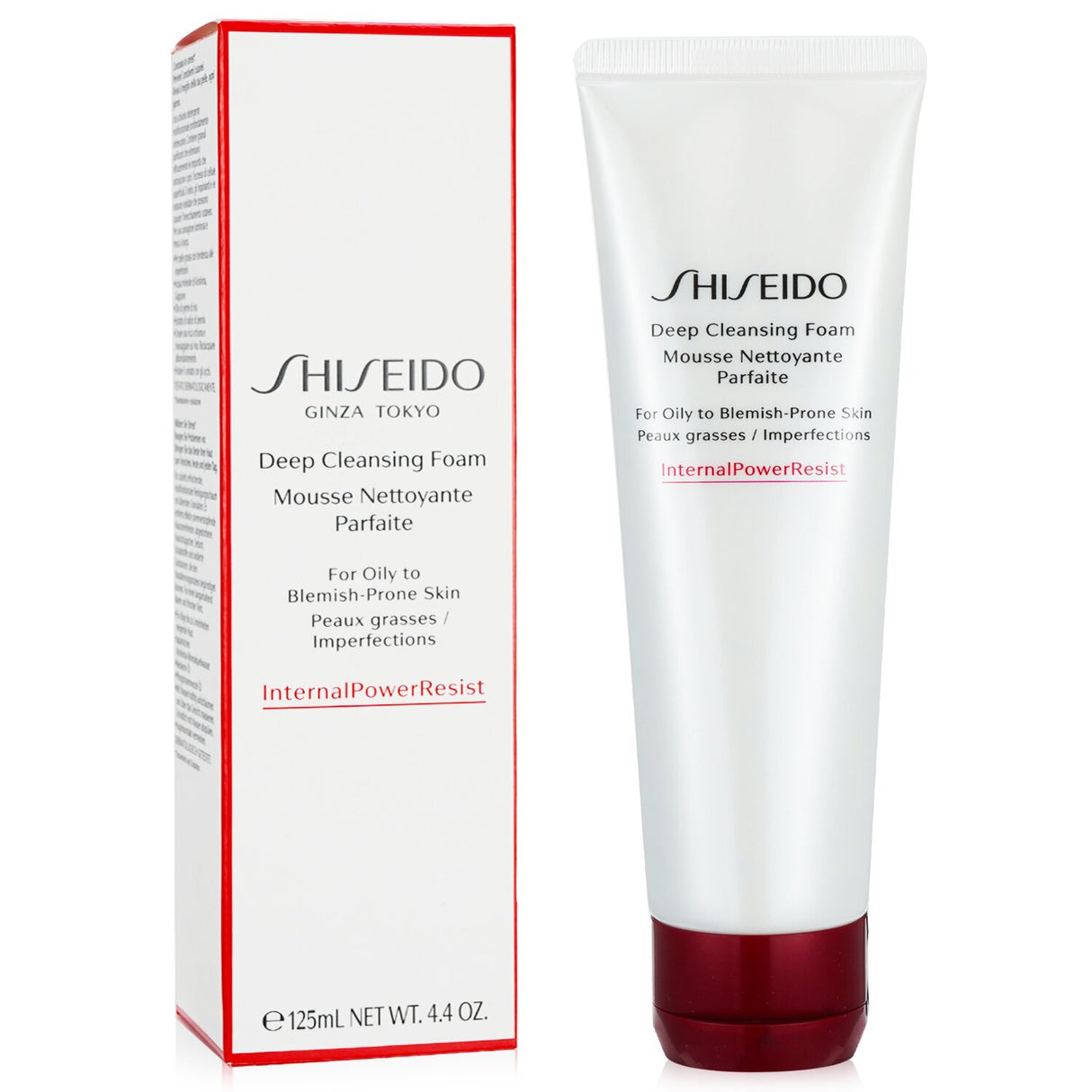 Shiseido Defend Beauty Deep Cleansing Foam in 125ml, designed for oily skin, purifies while moisturizing with natural ingredients.