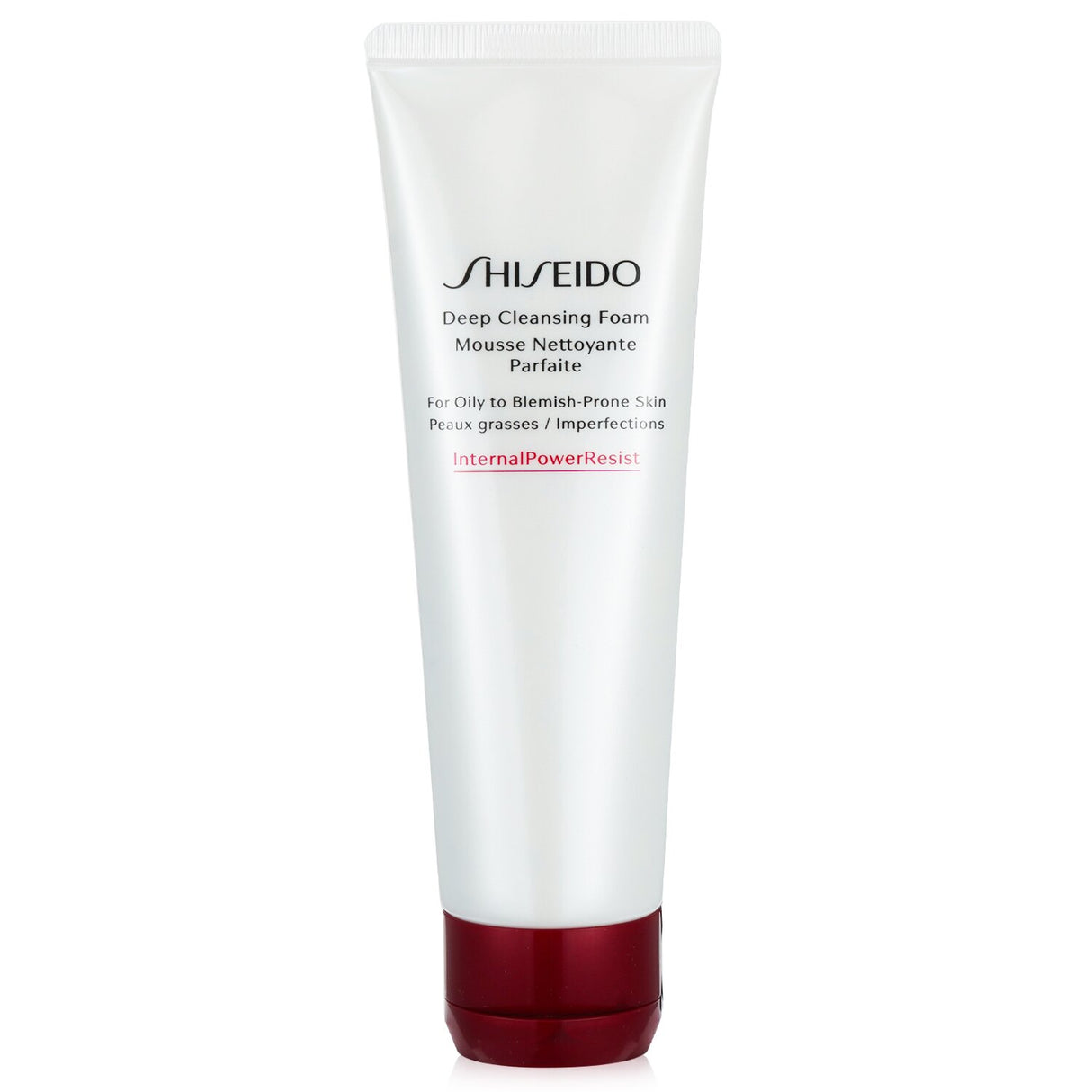 Shiseido Defend Beauty Deep Cleansing Foam in 125ml tube, designed for oily skin, removes impurities without stripping moisture.
